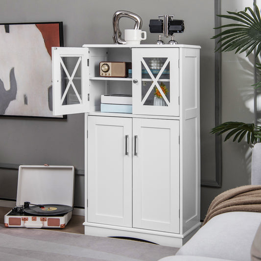 Bathroom Linen Storage Cabinet with Doors and Adjustable Shelves-White