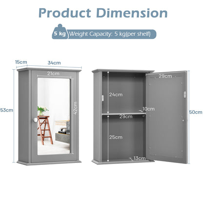 Bathroom Medicine Cabinet with Mirror and Adjustable Shelf-Grey