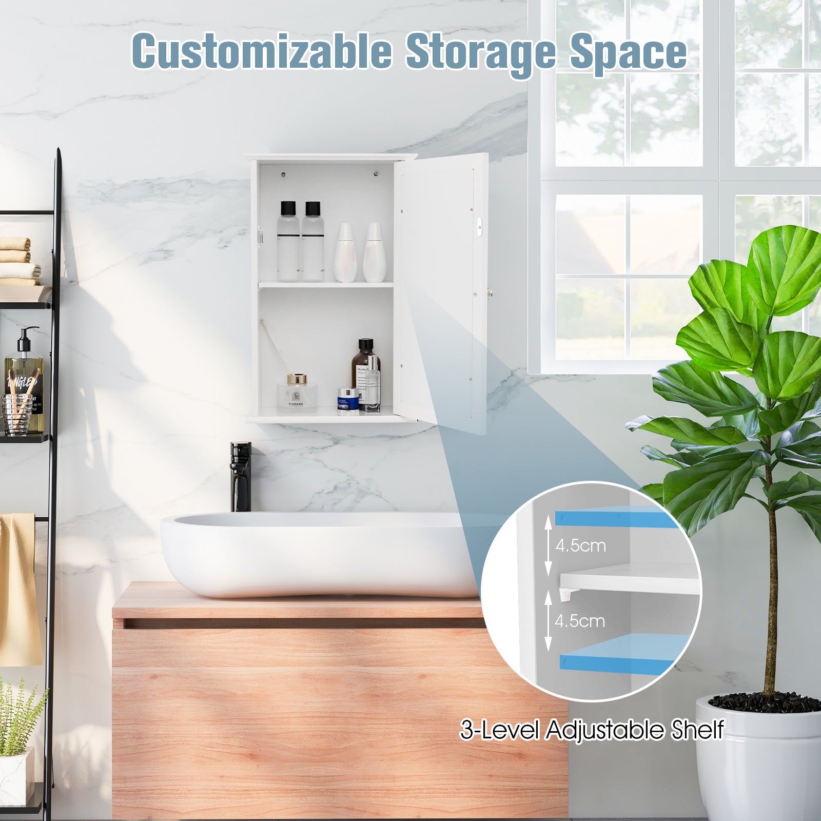 Bathroom Medicine Cabinet with Mirror and Adjustable Shelf-White