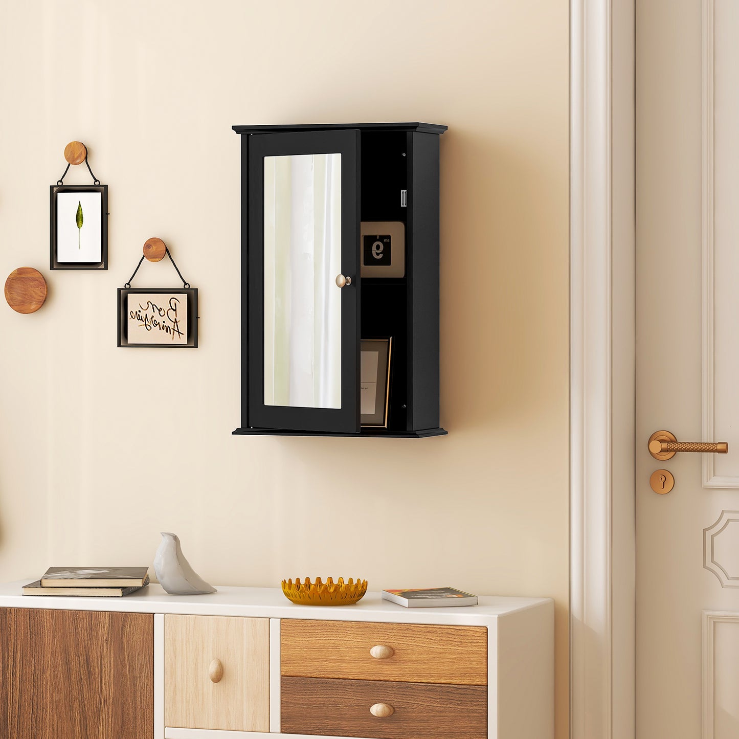 Bathroom Medicine Cabinet with Mirror and Adjustable Shelf-Black