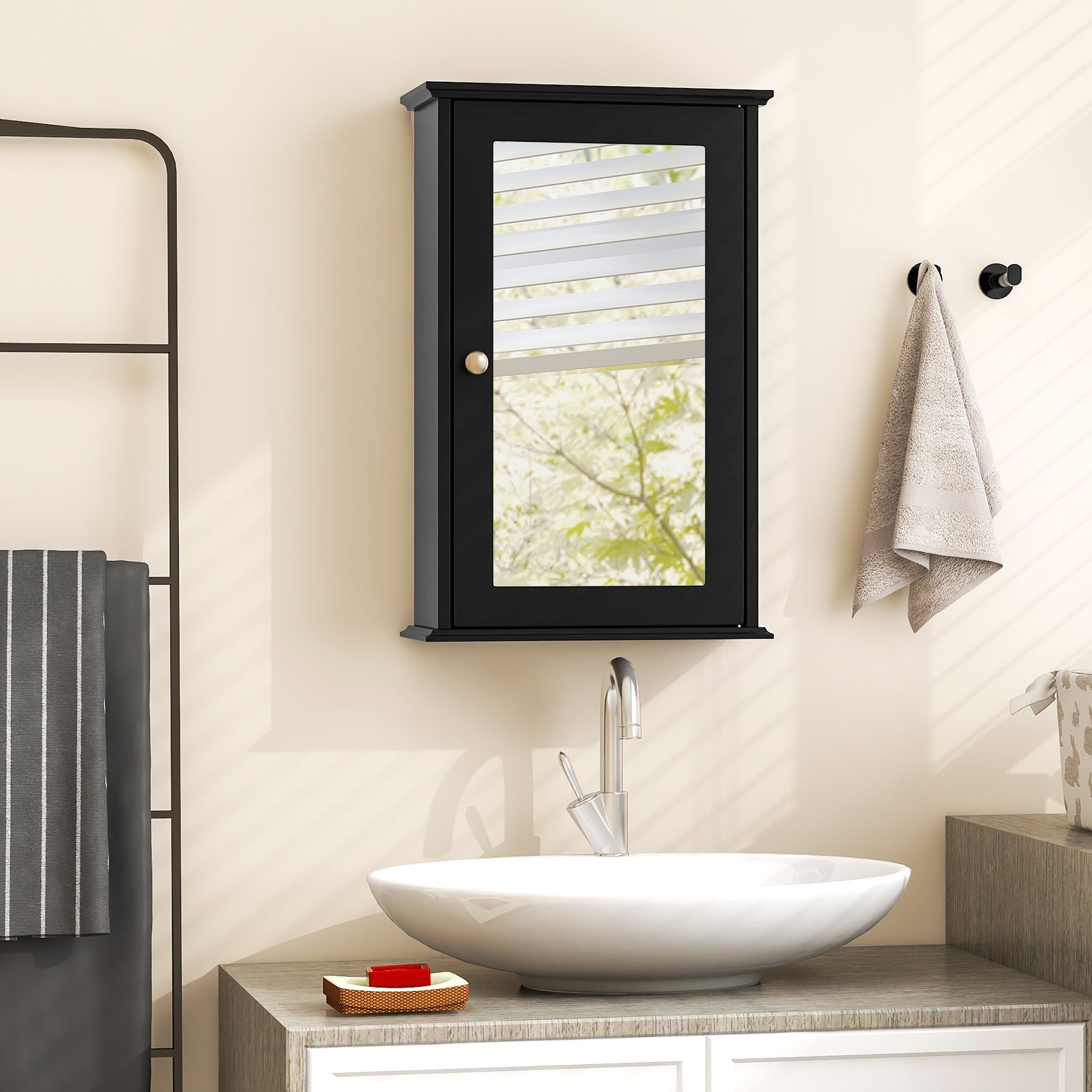 Bathroom Medicine Cabinet with Mirror and Adjustable Shelf-Black