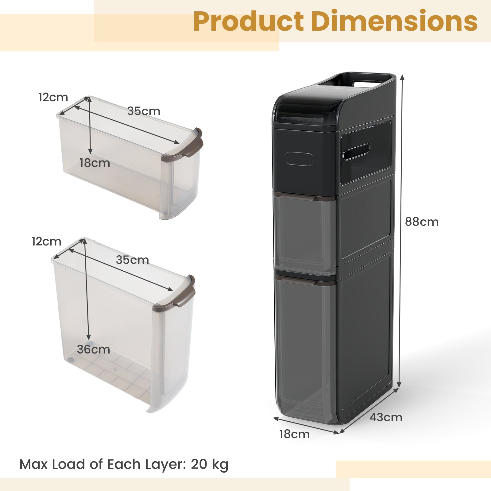4-Tier Bathroom Storage Cabinet with 2 Drawers and Tissue Box-Black