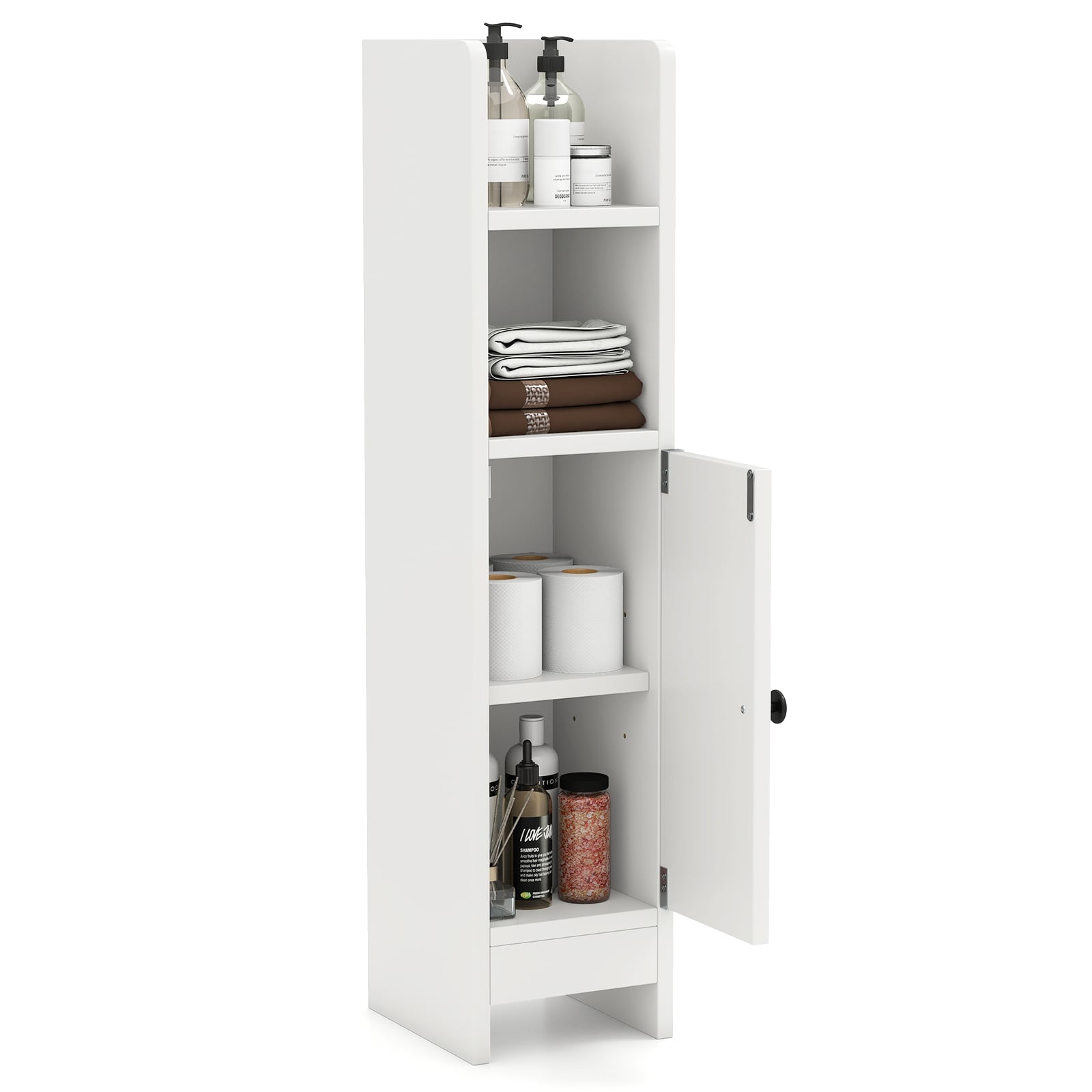 Bathroom Storage Cabinet with Door and Adjustable Shelves-White