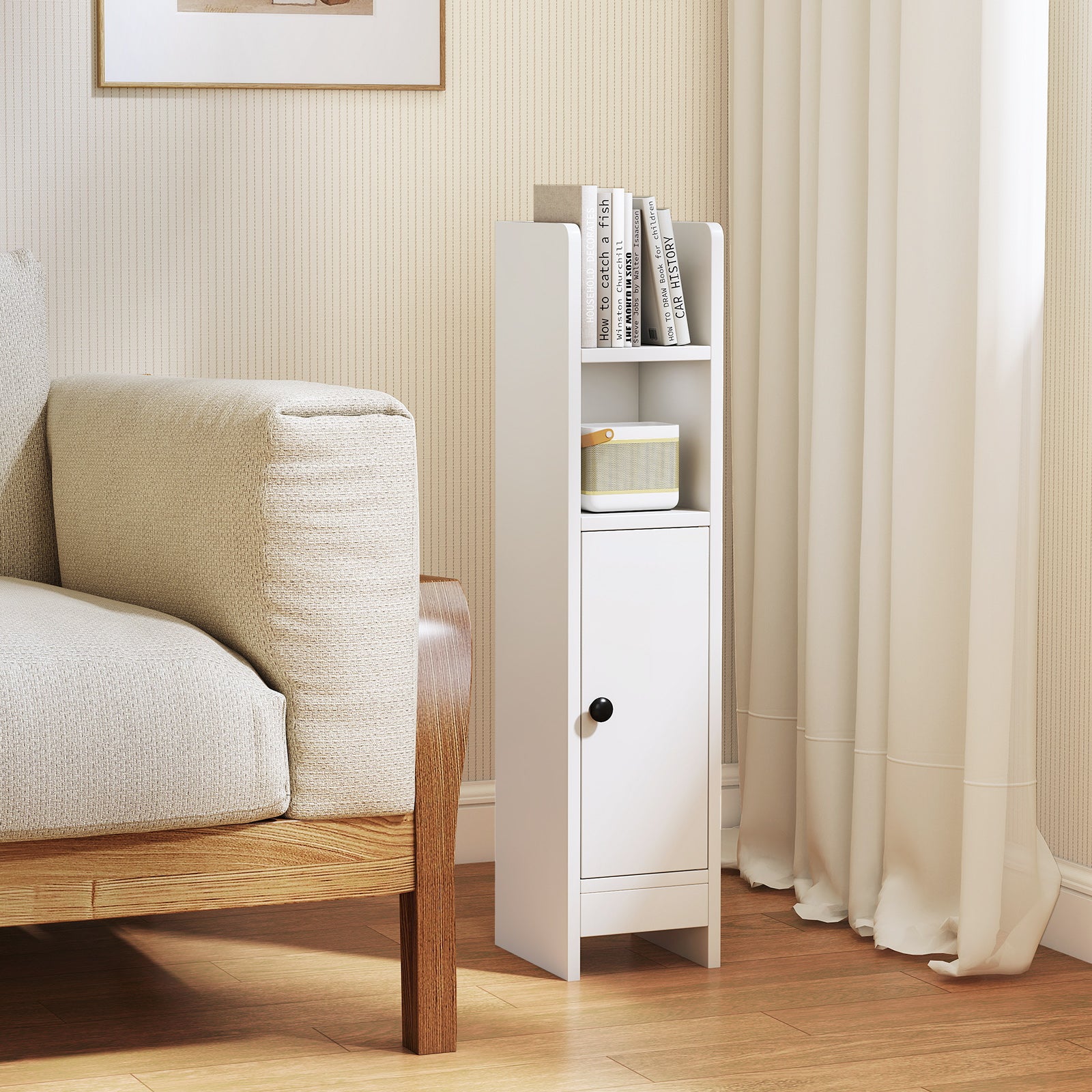 Bathroom Storage Cabinet with Door and Adjustable Shelves-White