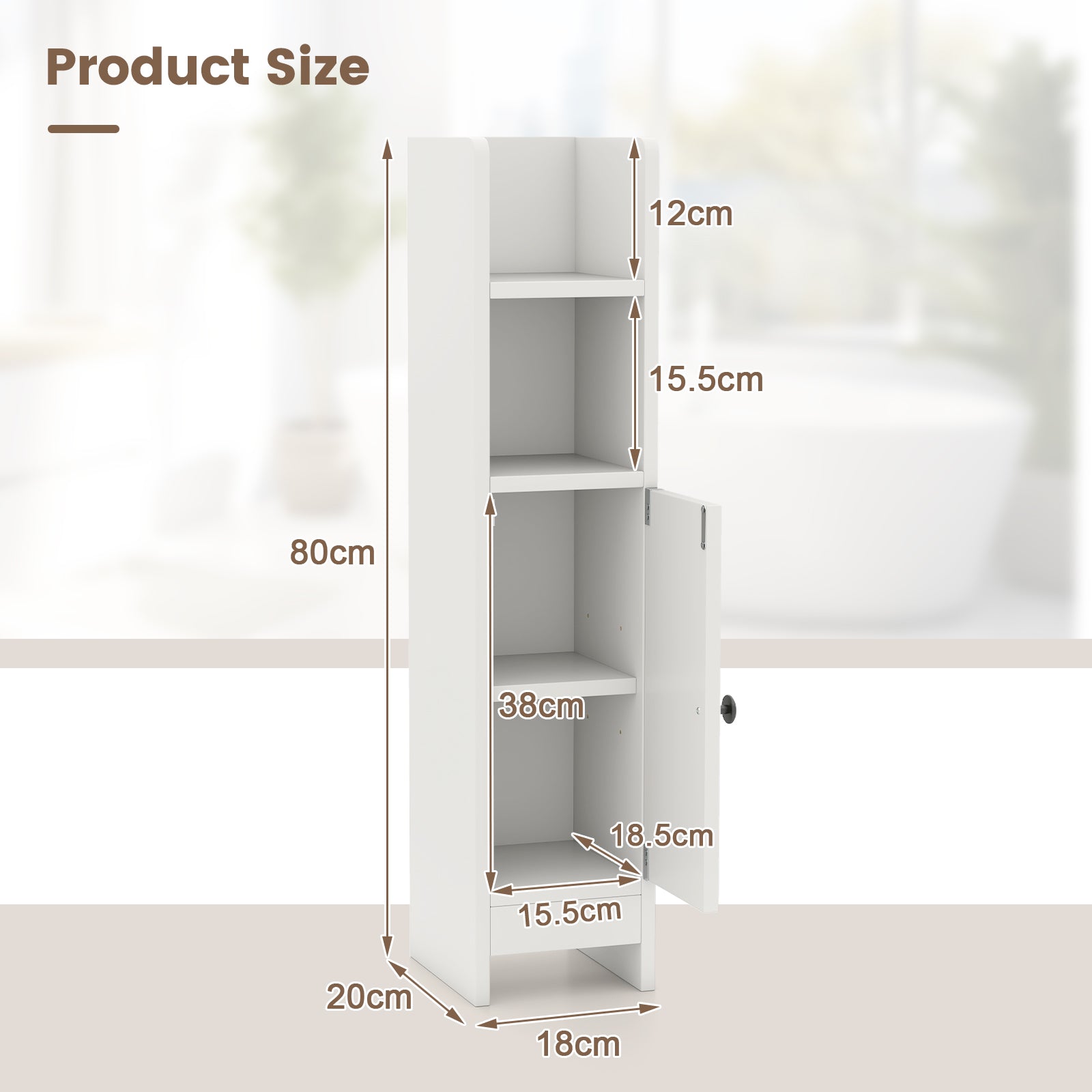 Bathroom Storage Cabinet with Door and Adjustable Shelves-White