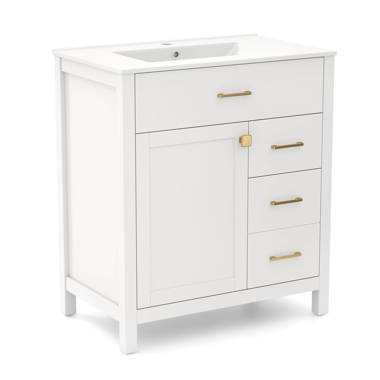 Bathroom Vanity with Sink and 2 Drawers and 1 Cabinet-White