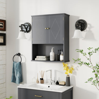 Bathroom Wall Cabinet with Open Shelf and Adjustable Shelf-Grey