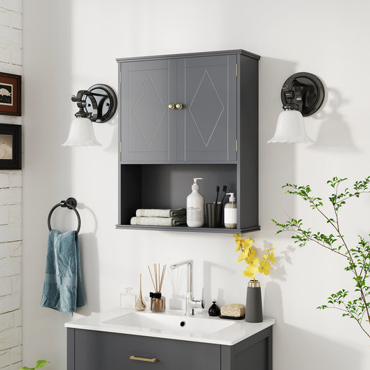 Bathroom Wall Cabinet with Open Shelf and Adjustable Shelf-Grey