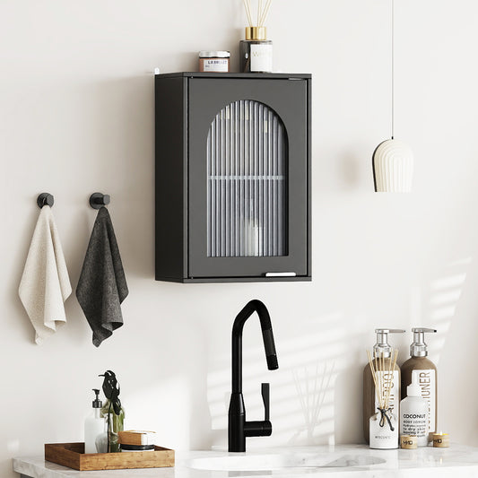 Bathroom Wall Cabinet with Tempered Glass Door and Adjustable Shelf-Black