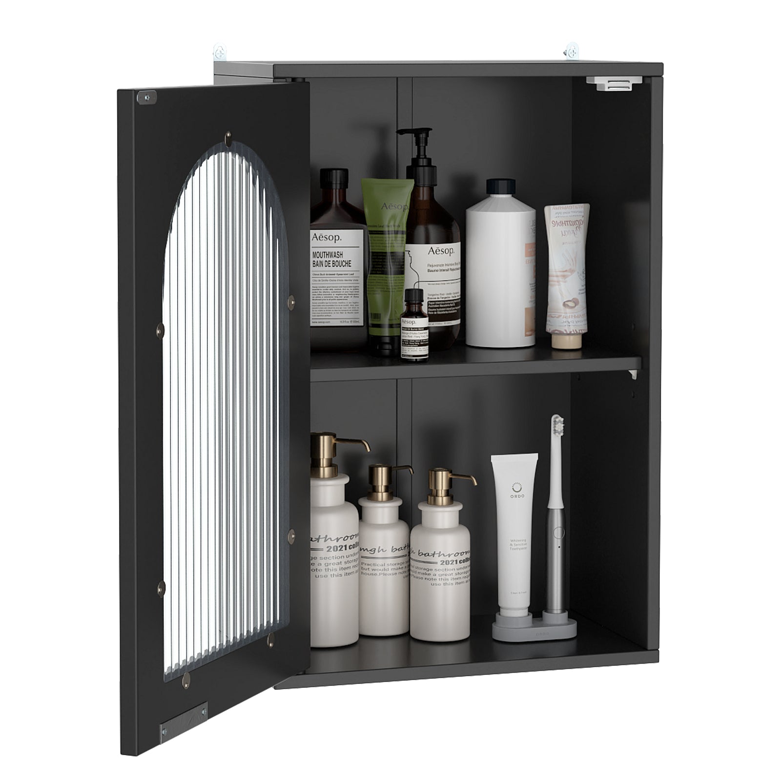 Bathroom Wall Cabinet with Tempered Glass Door and Adjustable Shelf-Black