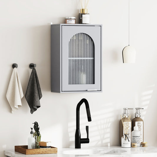 Bathroom Wall Cabinet with Tempered Glass Door and Adjustable Shelf-Grey