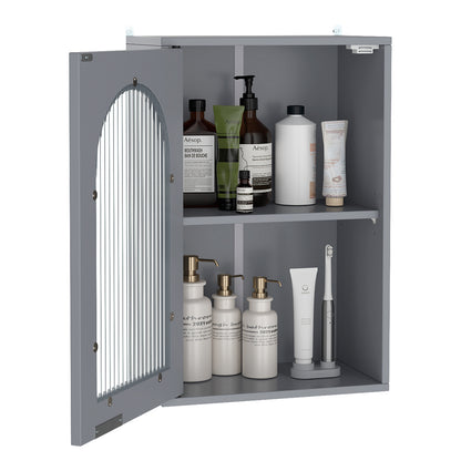 Bathroom Wall Cabinet with Tempered Glass Door and Adjustable Shelf-Grey