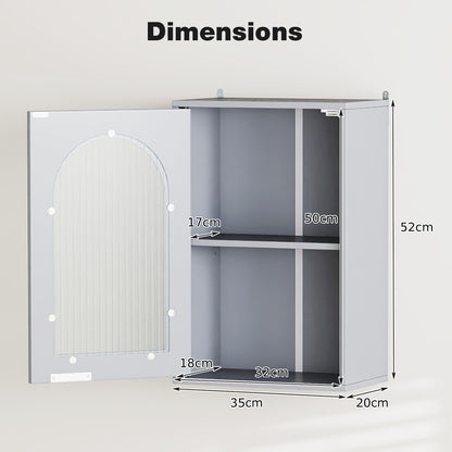 Bathroom Wall Cabinet with Tempered Glass Door and Adjustable Shelf-Grey