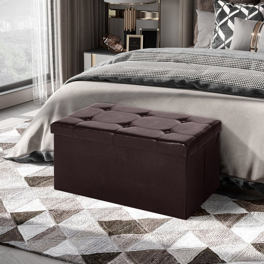 HOMCOM Folding Faux Leather Storage Cube Ottoman Bench Seat PU Rectangular Footrest Stool Box (Brown)