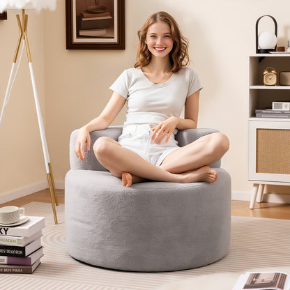 Bean Bag Chair with Soft Teddy Fleece and Curved Backrest-Grey