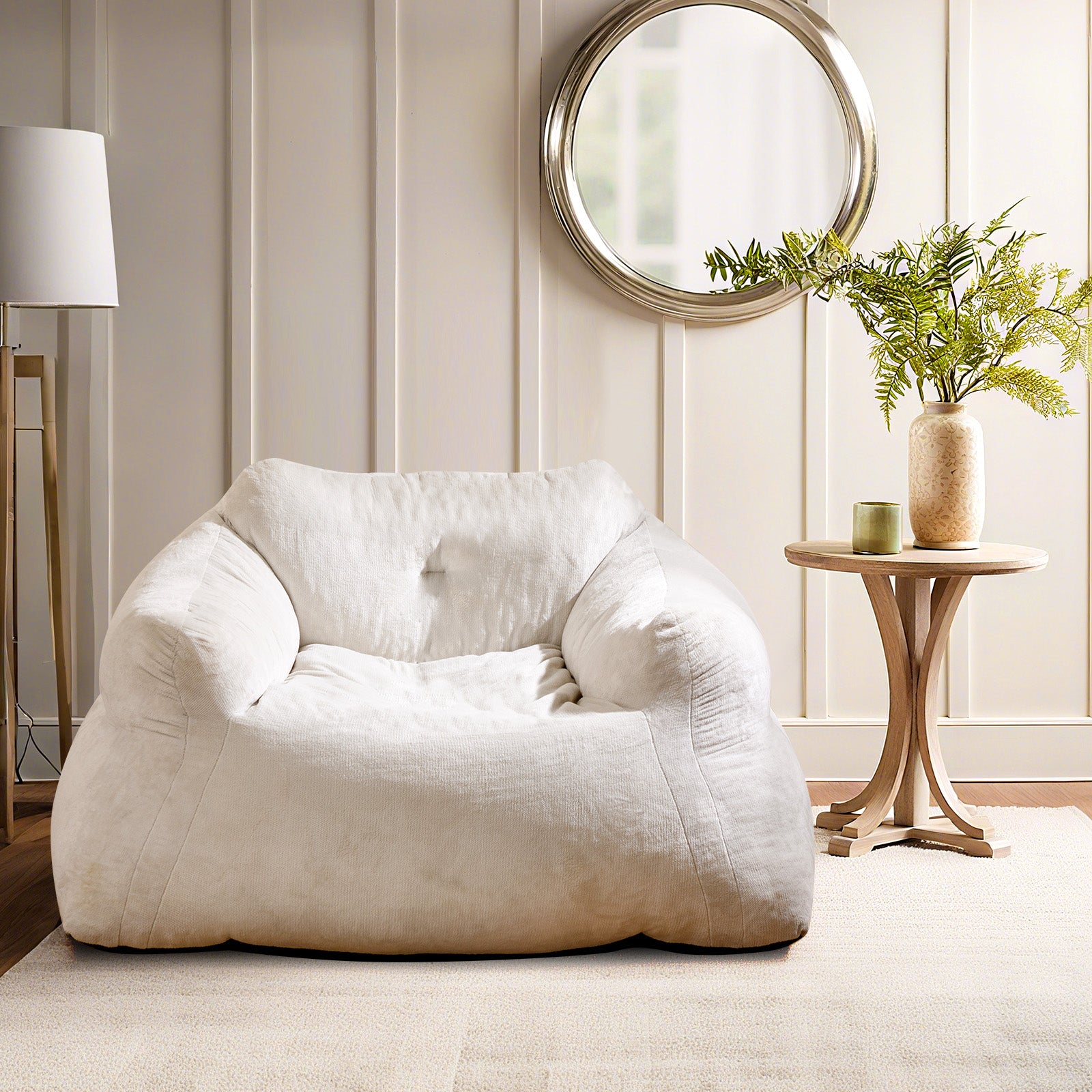 Bean Bag Chair with Velvet Cover and Non-slip Bottom for Bedroom-Beige