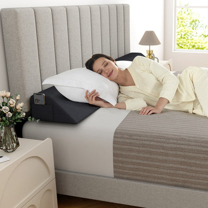 Bed Wedge Pillow  with 2 Storage Pockets-Queen Size