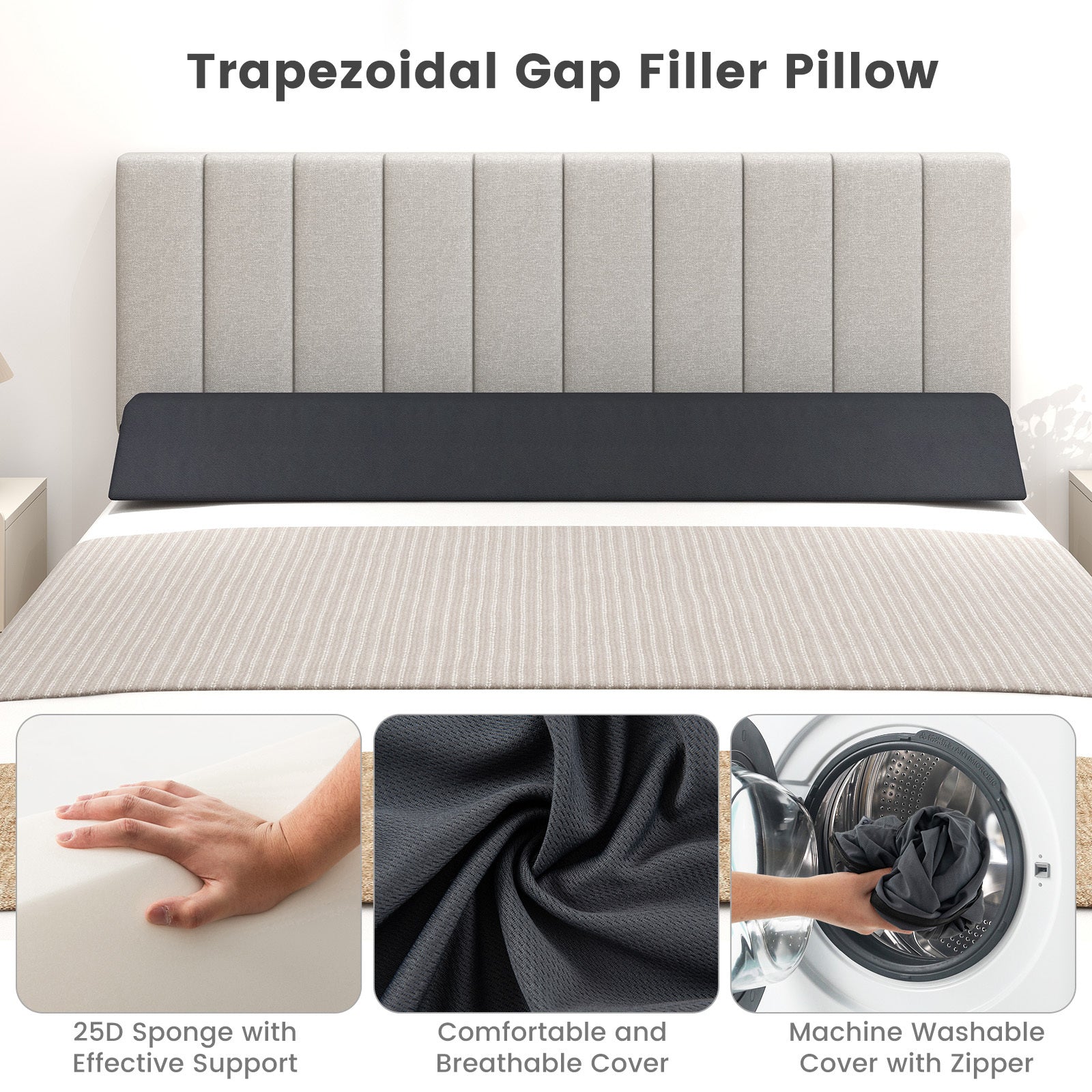 Bed Wedge Pillow  with 2 Storage Pockets-Queen Size