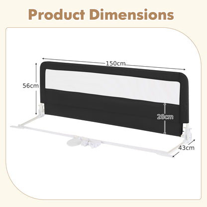 150CM Foldable Baby Bed Rail Guard with Washable Cover and Safety Strap-Black