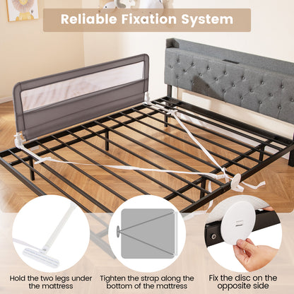 150CM Foldable Baby Bed Rail Guard with Washable Cover and Safety Strap-Grey