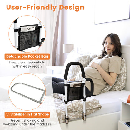Bed Rail with Dual Handrail for Elderly Adults Support up to 300 LBS-White