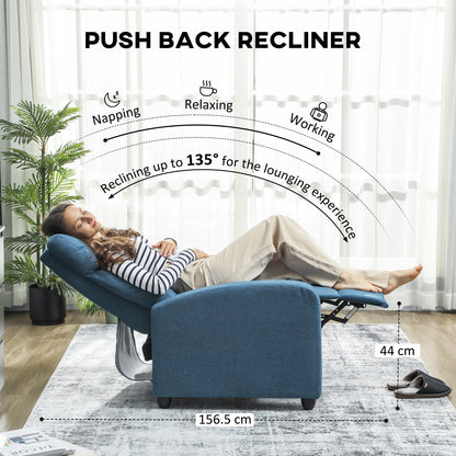 HOMCOM 135 Push Back Recliner Armchair, with Footrest - Blue