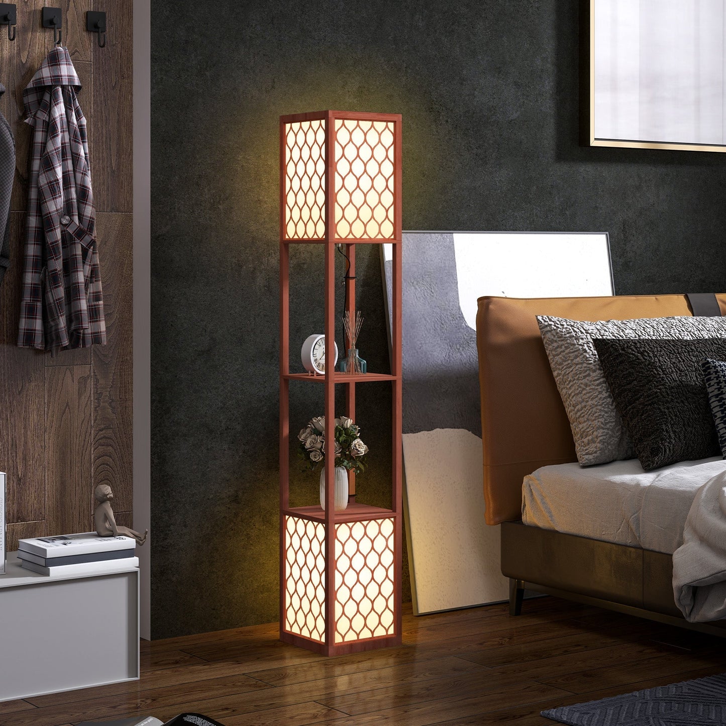 HOMCOM Duo Light Floor Shelves - Brown