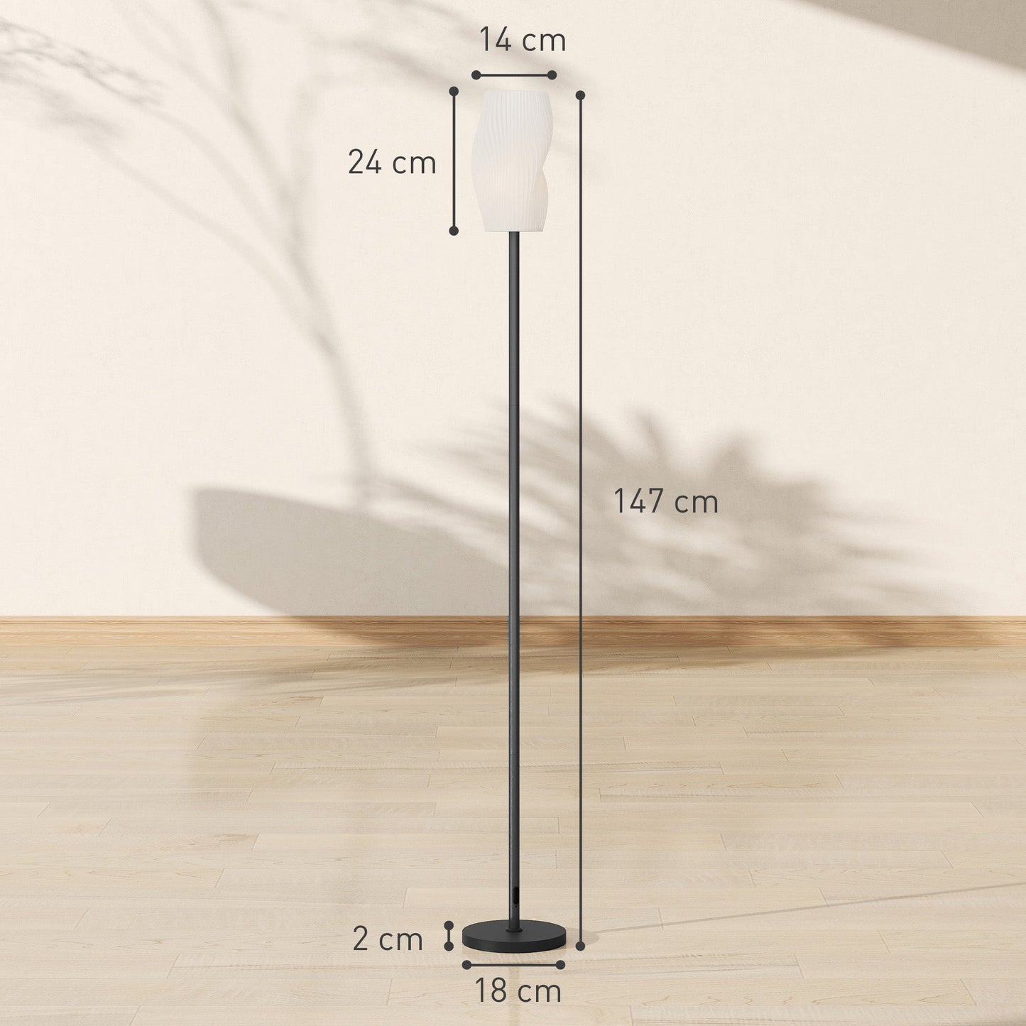 HOMCOM Floor Lamp for Living Room, 3D Printed Modern Standing Lamp with Flowing Curved Shade, 3 Colour Temperature & Foot Switch, Minimalist Tall Pole Lampshade for Bedroom, Office, White