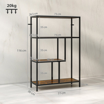 HOMCOM 4-Tier Bookshelf with Open Shelves - Rustic Brown