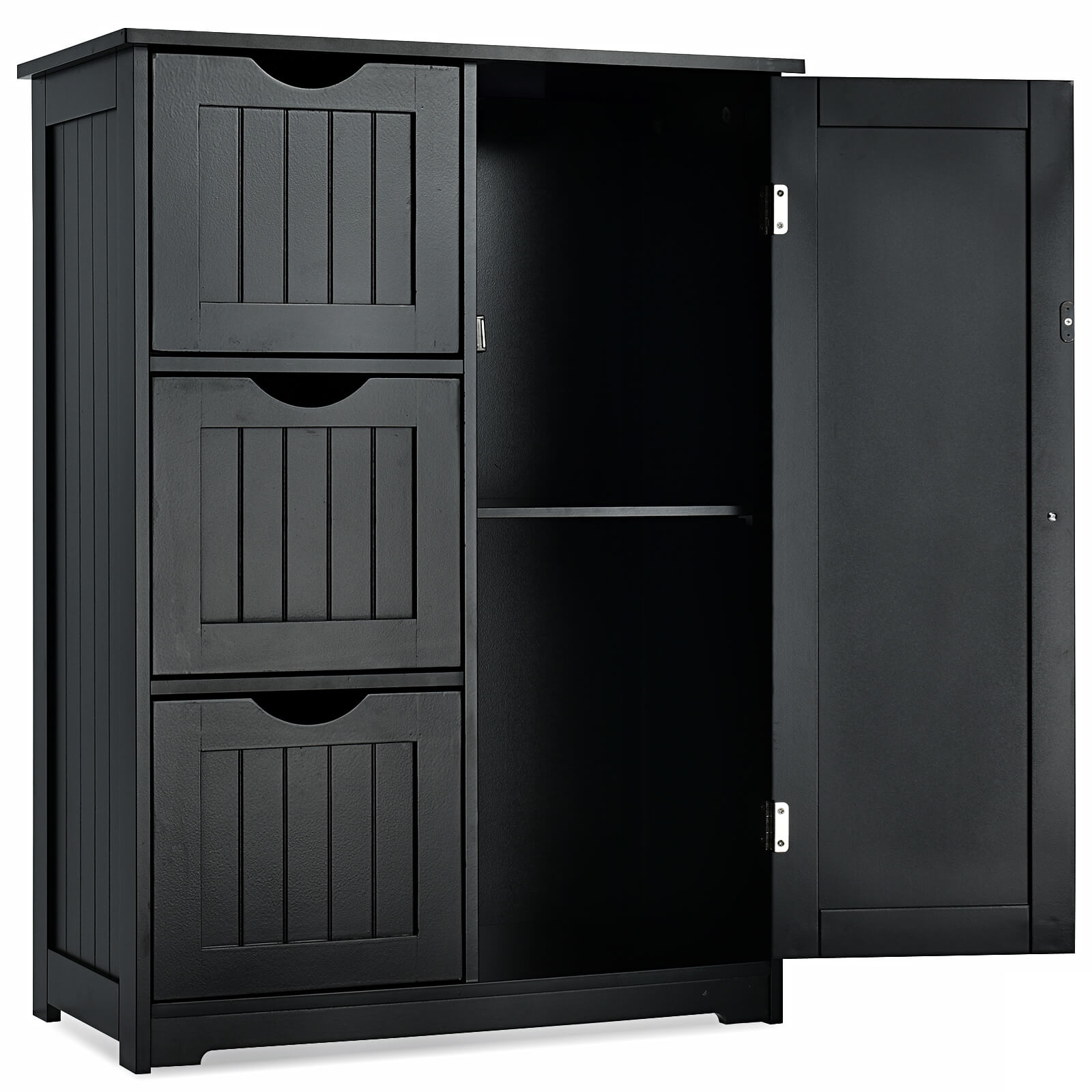 1-Door Freestanding Bathroom Cabinet with 3 Drawers-Black