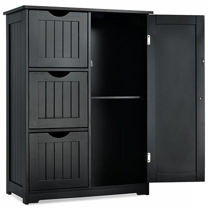 1-Door Freestanding Bathroom Cabinet with 3 Drawers-Black