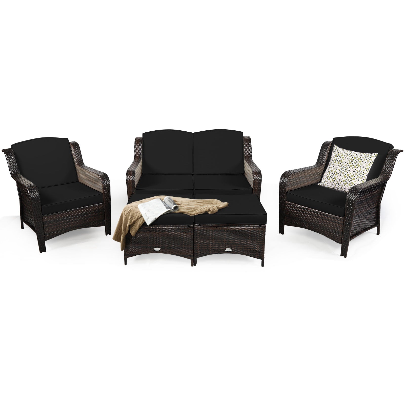 5 Pieces Patio Furniture Set with Removable Cushions and Strong Frame-Black