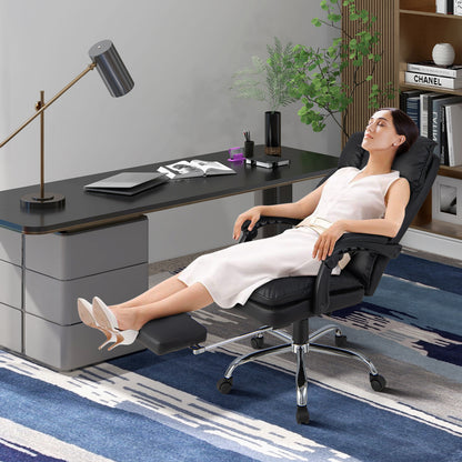 Ergonomic Adjustable High Back Rolling Computer Chair with Retractable Footrest-Black