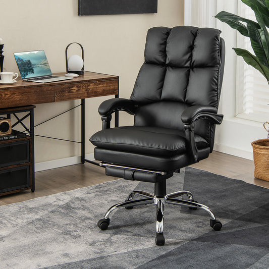 Ergonomic Adjustable High Back Rolling Computer Chair with Retractable Footrest-Black