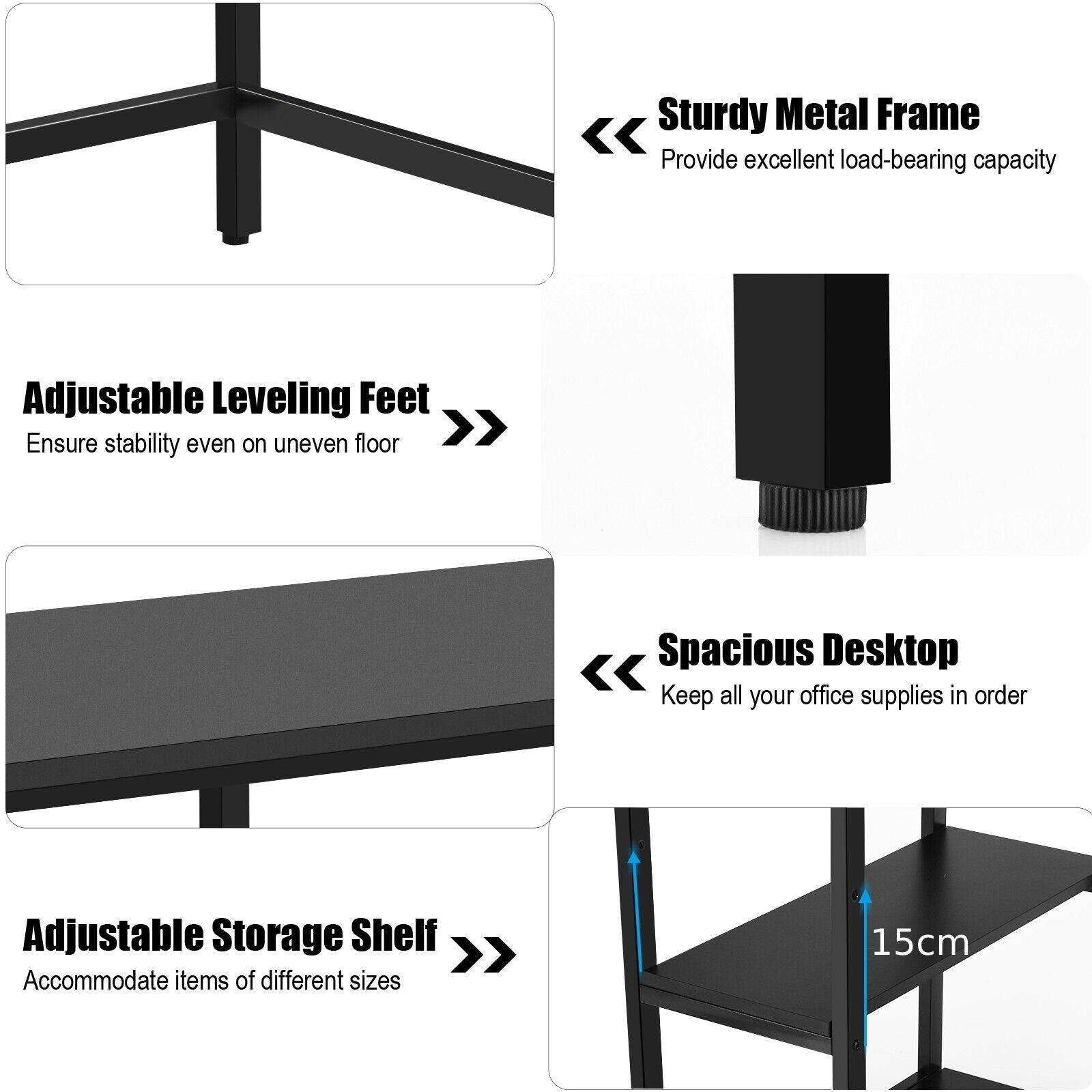 Industrial Computer Desk with Storage Sheves-Black