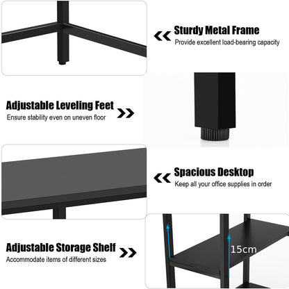 Industrial Computer Desk with Storage Sheves-Black