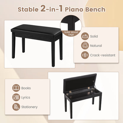 2-in-1 Padded Piano Bench with Storage Space-Black