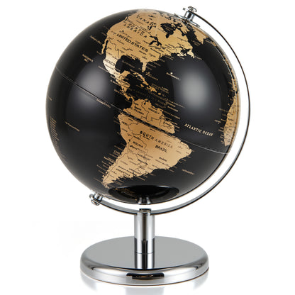 20CM Rotating Metallic Black World Globe with Metal Stand for Home School-Golden