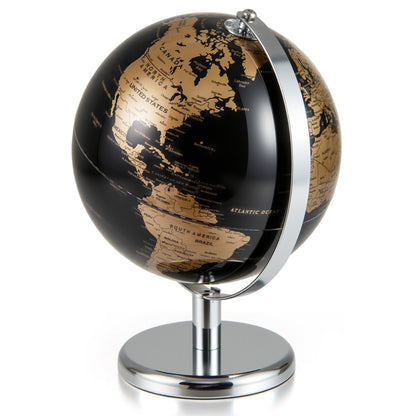 20CM Rotating Metallic Black World Globe with Metal Stand for Home School-Golden