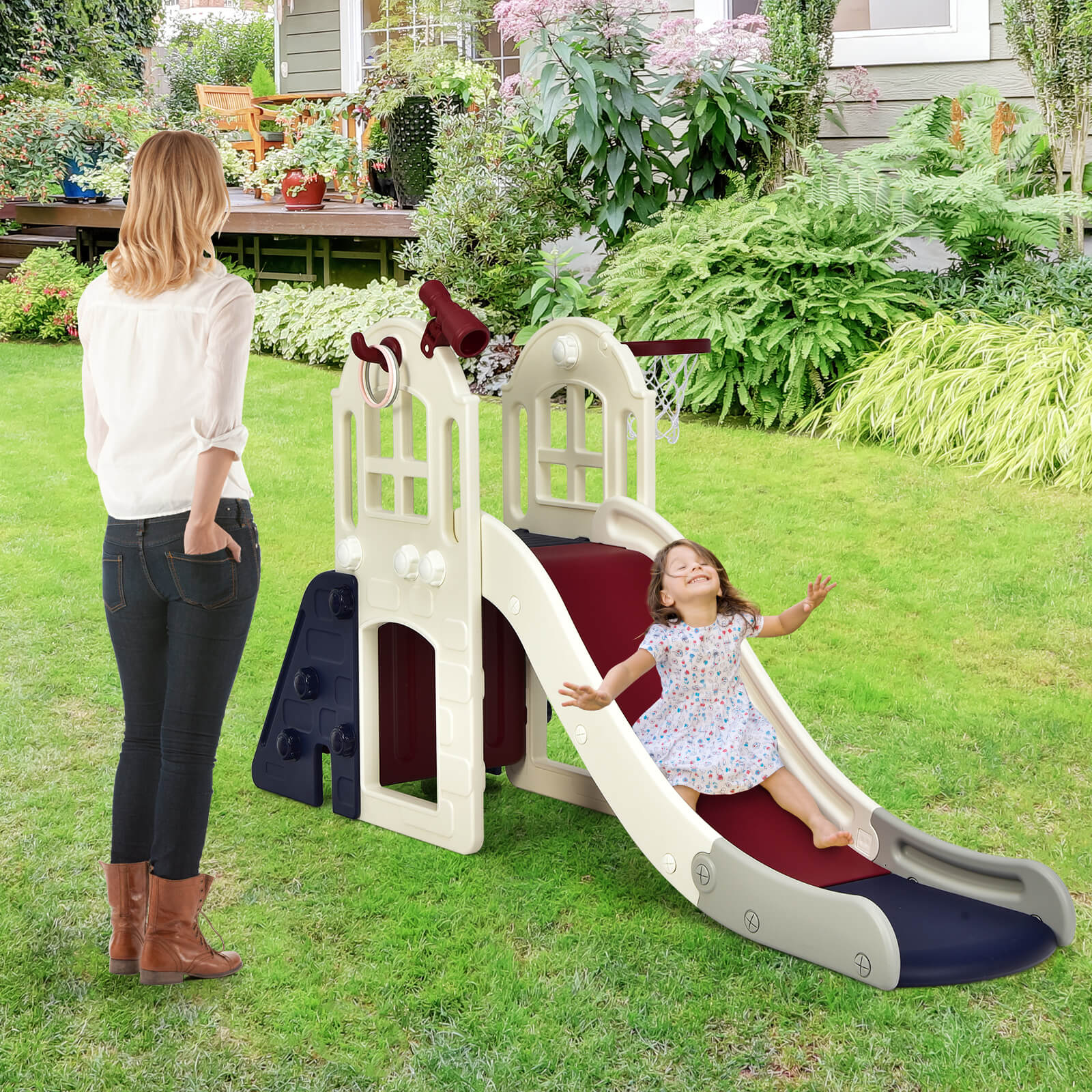 6-In-1 Toddler Climber Slide Playset-Blue