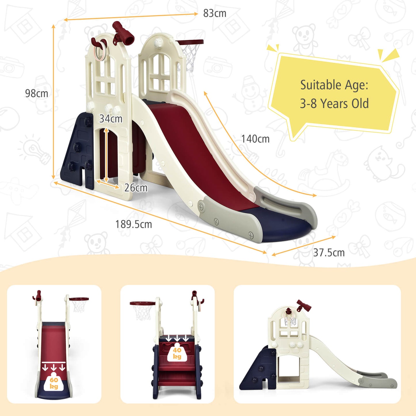 6-In-1 Toddler Climber Slide Playset-Blue