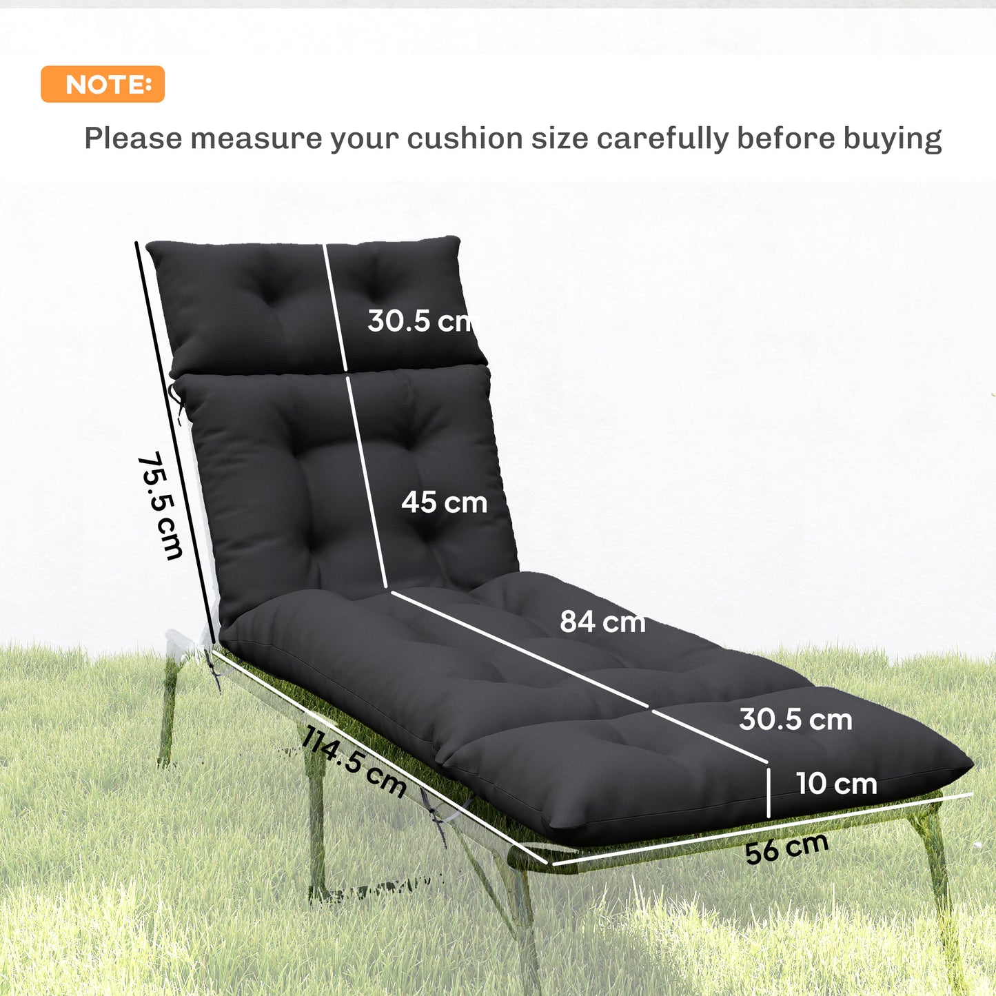 Outsunny Set of Two 190 x 56cm Sun Lounger Cushions - Black