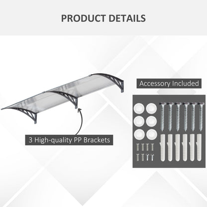 Outsunny Front Door Canopy Outdoor Awning Aluminium Rigid Plastic Polycarbonate Rain Shelter UV Water Rain Resistant 196 x 75cm Clear