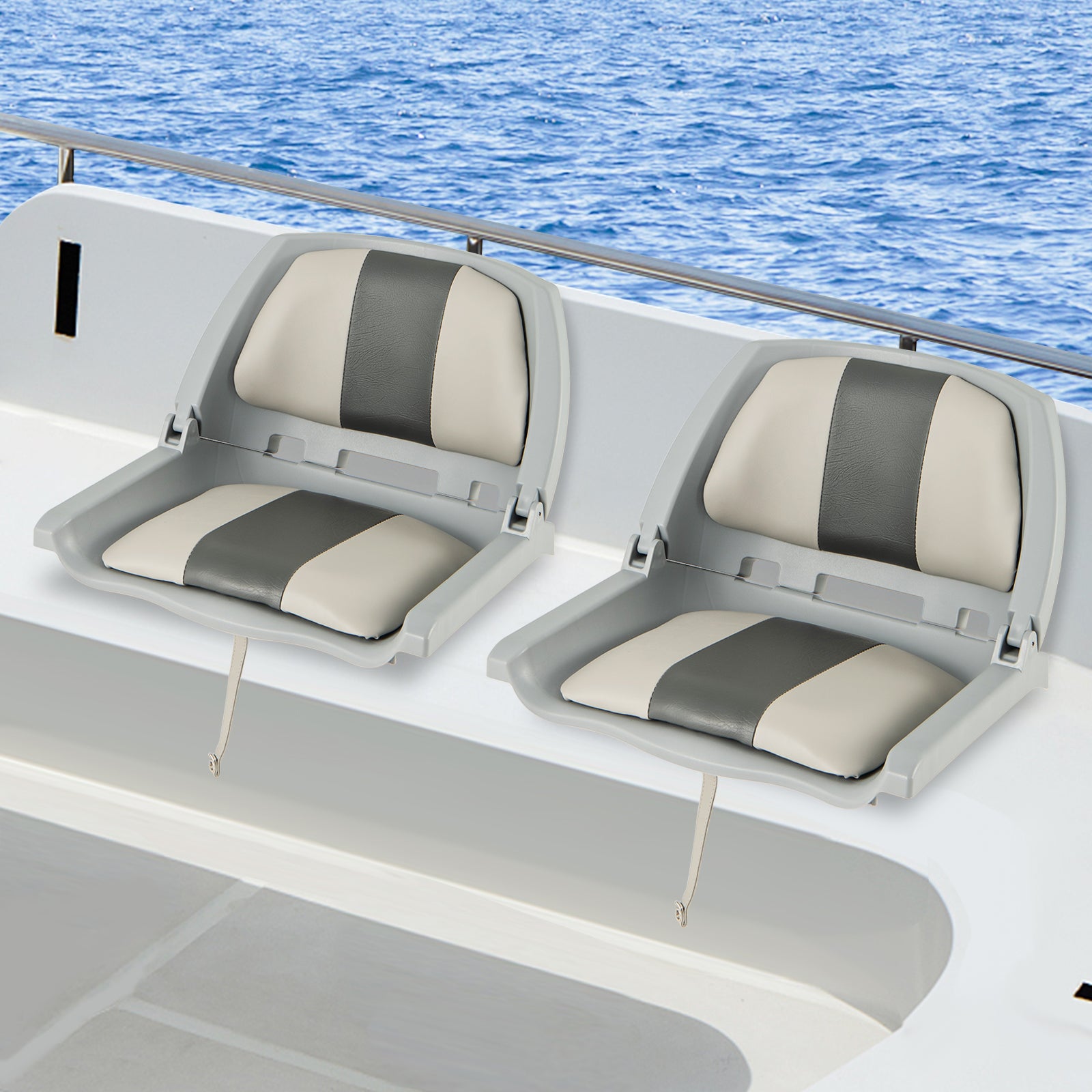Folding Low Back Boat Seat with Mounting Hardware for Fishing-Grey