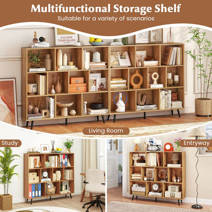 10-Cube Bookcase 120 CM Mid Century Modern Storage Organizer-Natural
