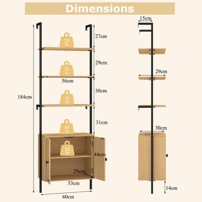 Bookcase with Rattan Cabinet and Adjustable Shelf-Natural
