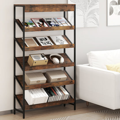 6 Tier Bookshelf with Heavy-Duty Metal Frame for Living Room-Rustic Brown