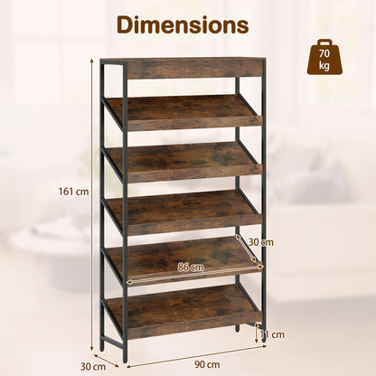 6 Tier Bookshelf with Heavy-Duty Metal Frame for Living Room-Rustic Brown