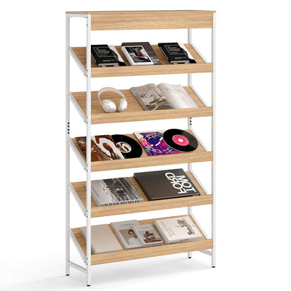 6 Tier Bookshelf with Heavy-Duty Metal Frame for Living Room-Natural