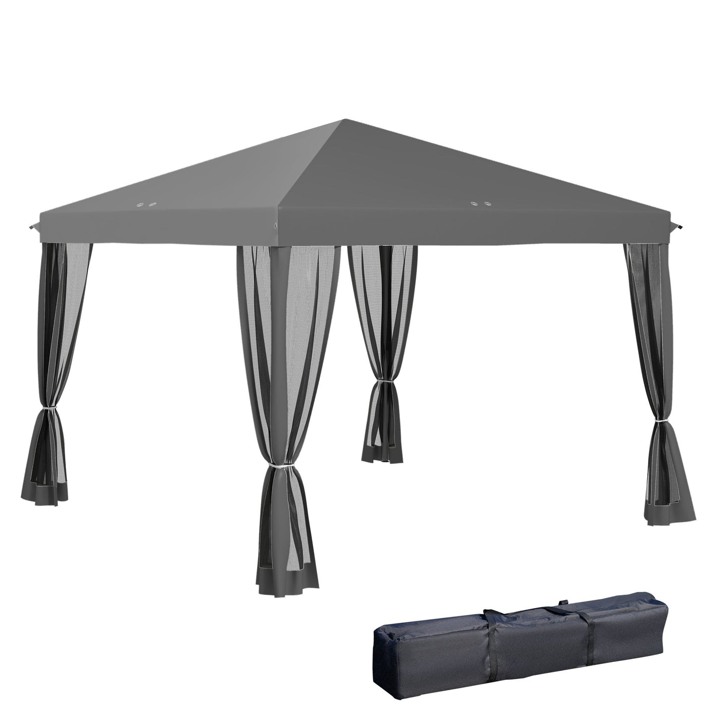 Outsunny 3 x 3√Ç m Pop Up Gazebo, 420D Garden Tent Canopy with Removable Mesh Sidewall Netting, Carry Bag for Garden Patio Outdoor, Light Grey